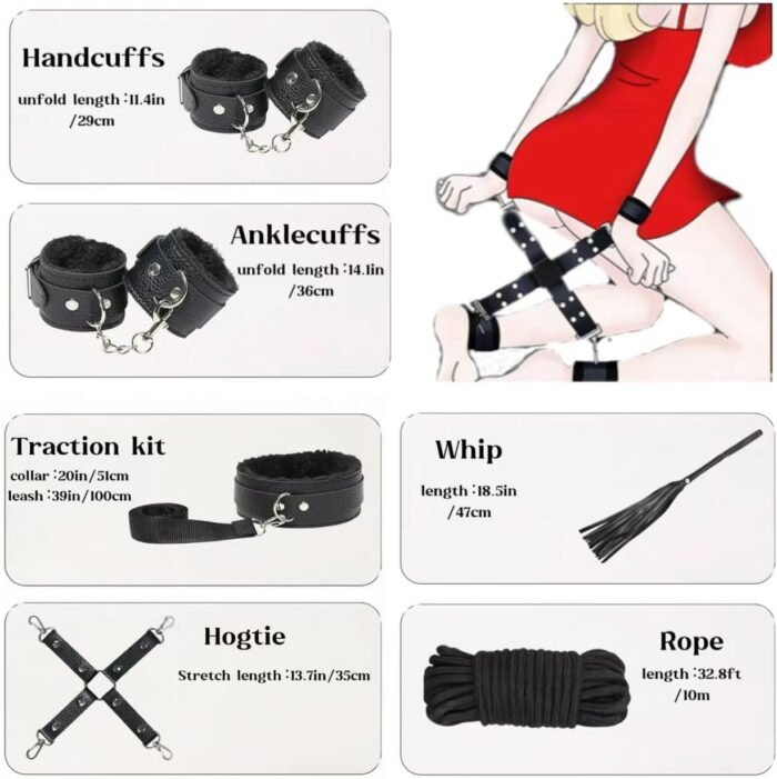 Bondage Gear Restraint Kits BDSM Sets Sex Toys for Couples 10Pcs Beginners SM Foreplay with Handcuffs Collar Nipple Clamps BallGag Blindfold Tickler Role-Play,Bed Restraints for SexPlay - Image 4