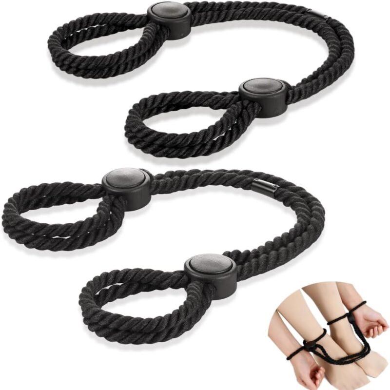 Handcuffs 2Pcs BDSM Bondage Ropes Ankle Cuffs Restraints Adjustable Jewelry Rope Bracelet Sex Toys Shibari Cotton Ropes Beginner Fetish Adult Game for Women (Black)