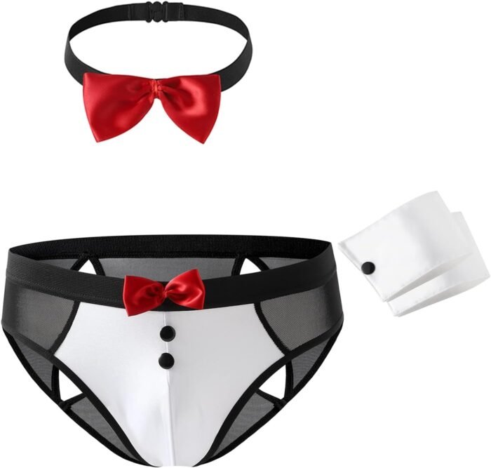 Mens Butler Lingerie Underwear Tuxedo Waiter Server Brief Costume Outfit