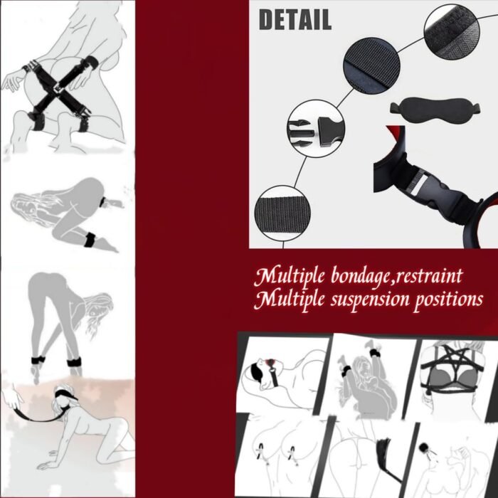 BDSM Kit Sex Bondage Restraints Adult Sex Toys,Upgrade Sex Restraints Set 11PCS Handcuffs Collar Ankle Cuff Blindfold Feather Tickler Gags Sex Rope Adult Games Couple Sex Toys for Women Men (Red) - Image 7
