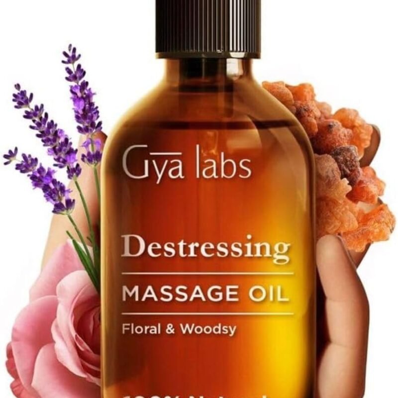 Gya Labs Destressing Massage Oil for Sore Muscles - 6.76 Fl Oz - 100% Pure Natural Spa Quality for Skin, Warming Sore Muscle Massage Oil for Men & Women