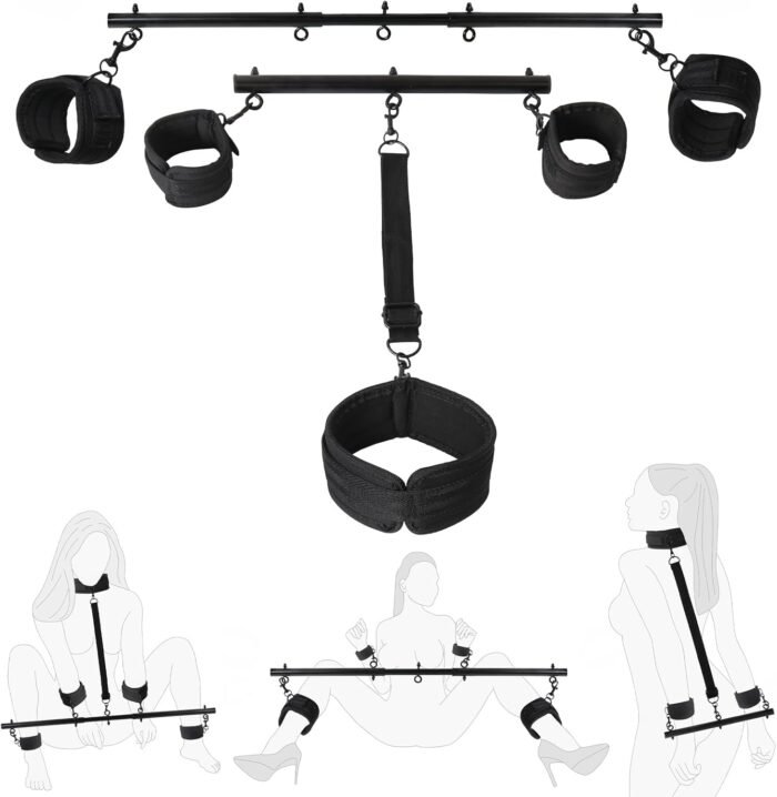 Restraints Bondage Detachable Spreader Bar Sex Toys, Adjustable BDSM Bondages with Soft Feather Handcuffs & Ankle Cuffs, Adult Toys Fetish Expandable SM Kits for Couples & SM
