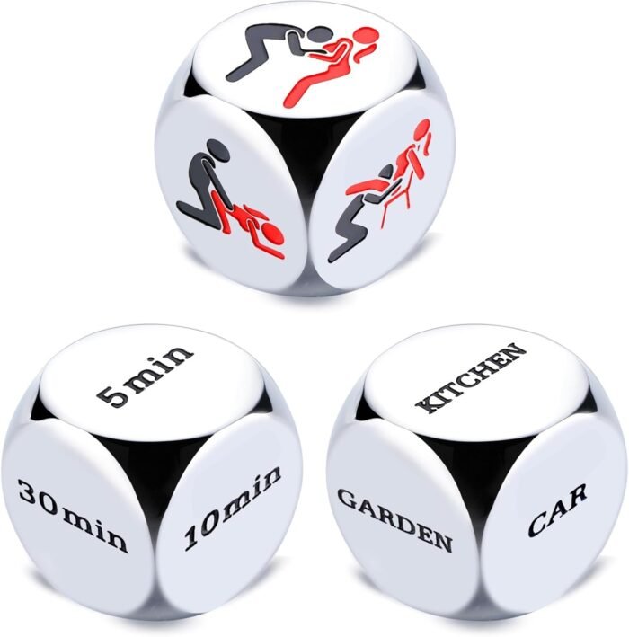 3PCS Sex Dice Sex Position Dice Couples Games Date Night Dice Ideas for Boyfriend Girlfriend Husband Wife, Anniversary Wedding Gifts for Couples, Romantic Anniversary Steel Gifts for Women Men