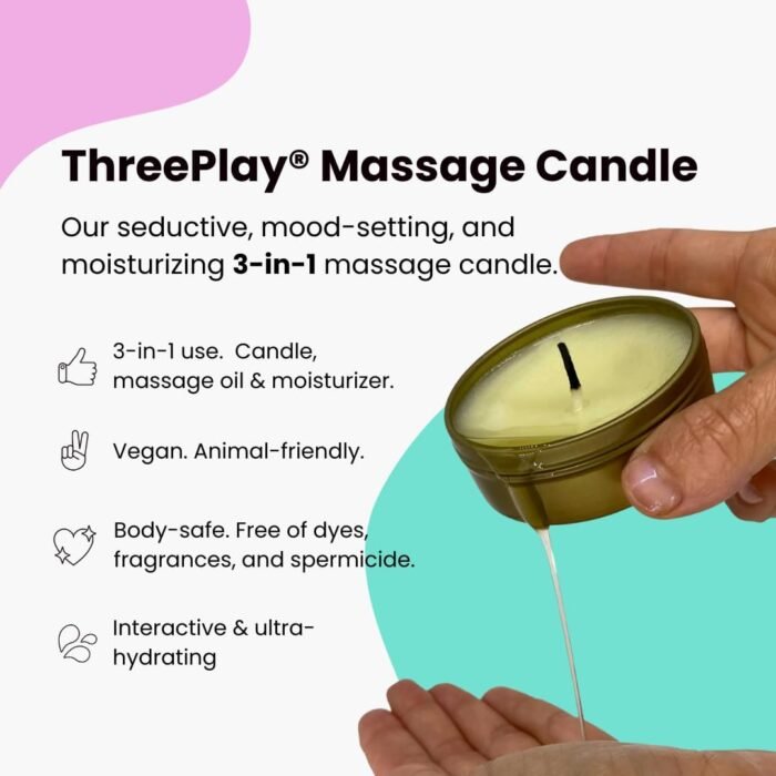 ThreePlay Massage Candle (2 Oz) | 3-in-1 Mood-Setting Candle, Massage Oil, and Moisturizer | Notes of Red Currant, Wild Honey & Warmed Oak | Natural Ingredients, OB/GYN-Approved, Vegan - Image 2