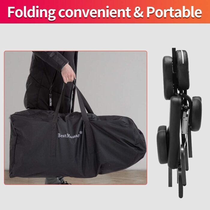 Portable Massage Chair for Tattoo and Spa Foldable Massage Therapy Chair with Adjustable Face Cradle High-Density Cushion Lightweight Design with Carrying Bag Ideal for Salon Use (Black) - Image 6