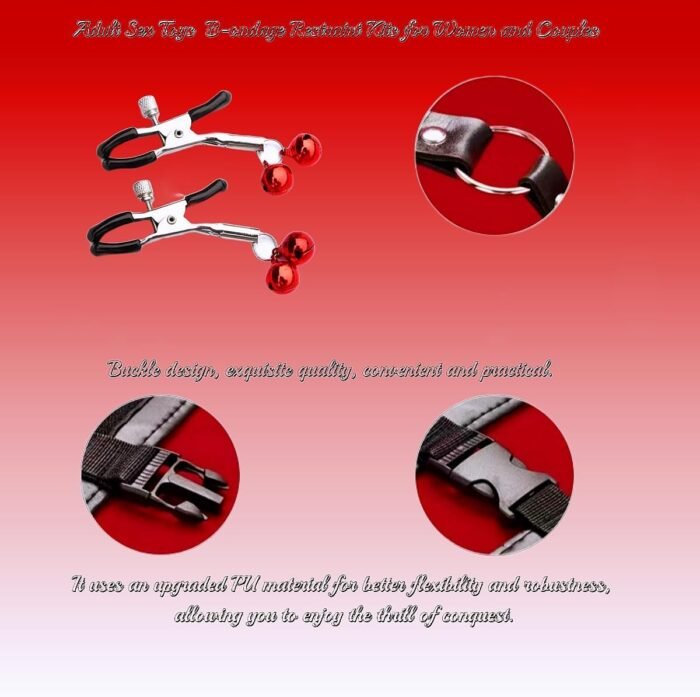 BDSM Kit Sex Bondage Restraints Adult Sex Toys,Upgrade Sex Restraints Set 11PCS Handcuffs Collar Ankle Cuff Blindfold Feather Tickler Gags Sex Rope Adult Games Couple Sex Toys for Women Men (Red) - Image 6