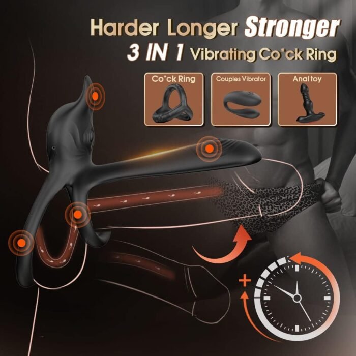 Vibrating Cock Ring Adult Sex Toys for Men, 3 in 1 Penis Ring Vibrator with 10 Vibration Modes G-Spot & Clitoral Stimulator, Silicone Couples Sex Toy Adult Sex Toys Vibrators for Men Women - Image 5