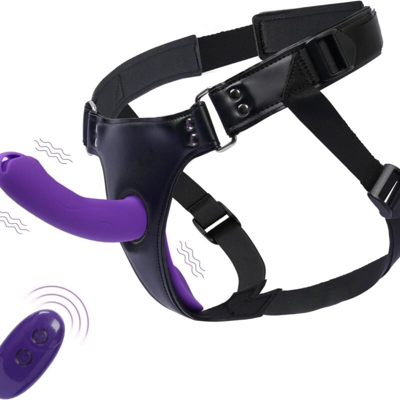 5 Inch Vibrating Strap On Dildo Harness Set for Women and Men,Lesbian Sex Toys with Adjustable Strapon Harness,Rechargeable Vibrator with 10 Modes & Remote Control,Purple