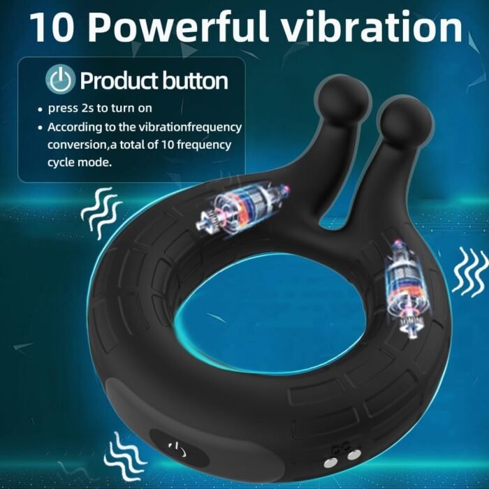 Vibrating Cock Ring TRACROD Male Sex Toys for Men Penis Ring Vibrator with 10 Vibrating Patterns, Pleasure Couples Vibrator with G Spot Clitoris Stimulator，Adult Sex Toy & Games for Couples Women - Image 3