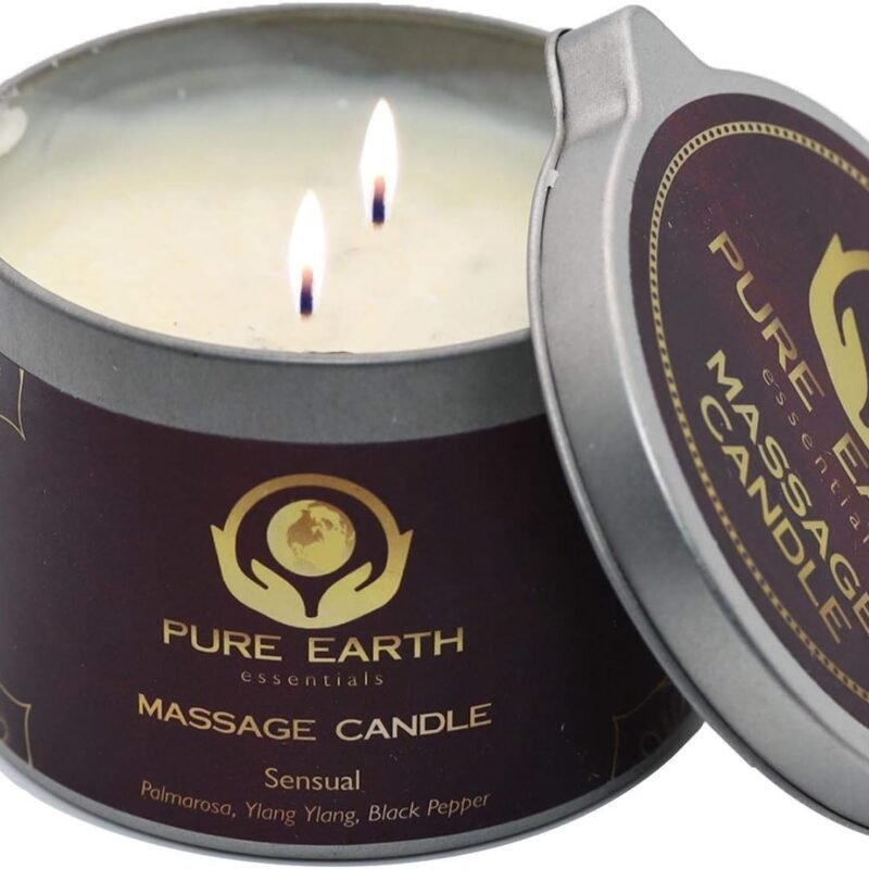 Sensual Massage Candle - Melts to Silky Oil, No Waxy Residue - Skin Moisturizing Body Massage Oil Candles (160 Grams or 6 oz.) - with Palmarosa, Ylang Ylang, Black Pepper by PURE EARTH essentials