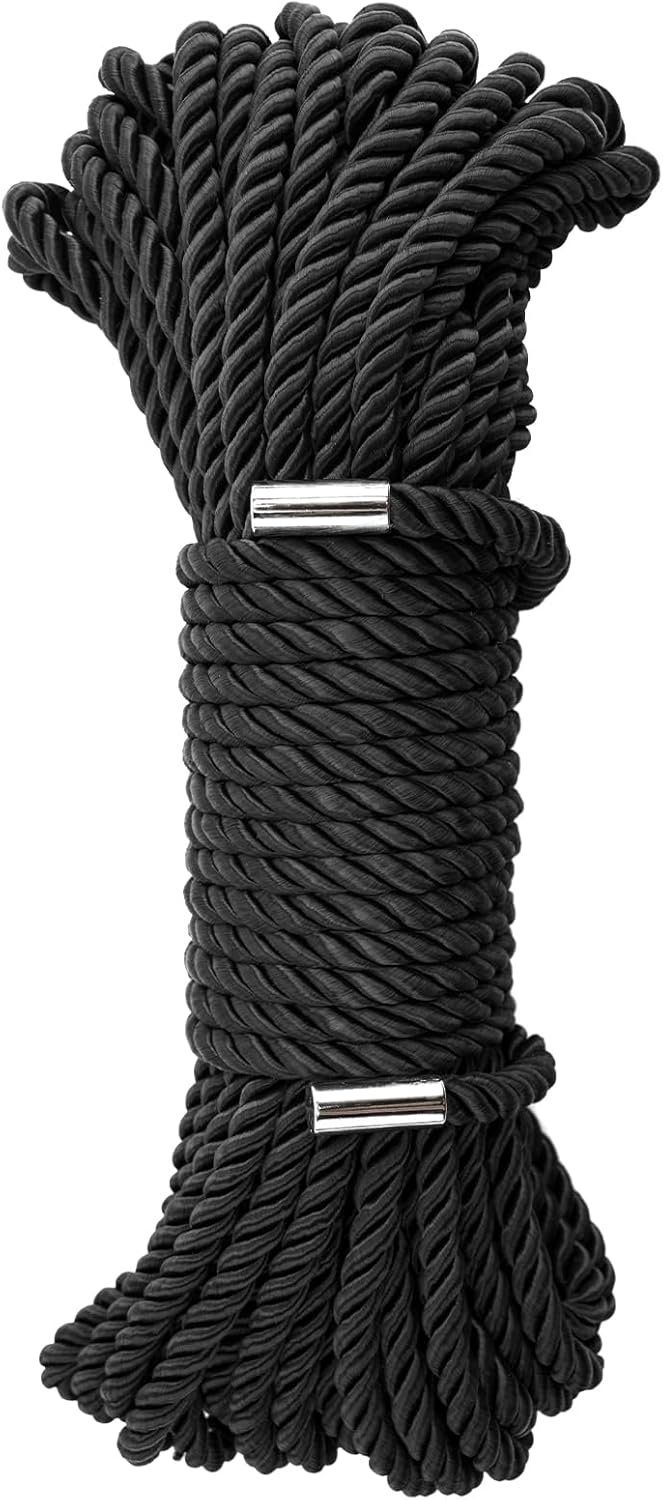 KINGLAKE Soft Silk Rope,8MM Black Rope,50 Feet Skin Friendly Soft Nylon Rope,Long Satin Silk Cord,Thick Silk Rope,Twisted Braided Rope Cord for Crafts Decoration Hanging Clotheslines Camping Outdoor - Image 8