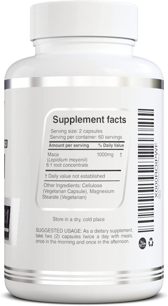 Peruvian Maca Root Powder Capsules for Men and Women with Organic Black Maca, Red Maca, Yellow Maca Root Extract Capsules, Gelatinized 2000 mg Per Day, Lepidium Meyenii, Peruvian Ginseng, Vegan Pills - Image 3