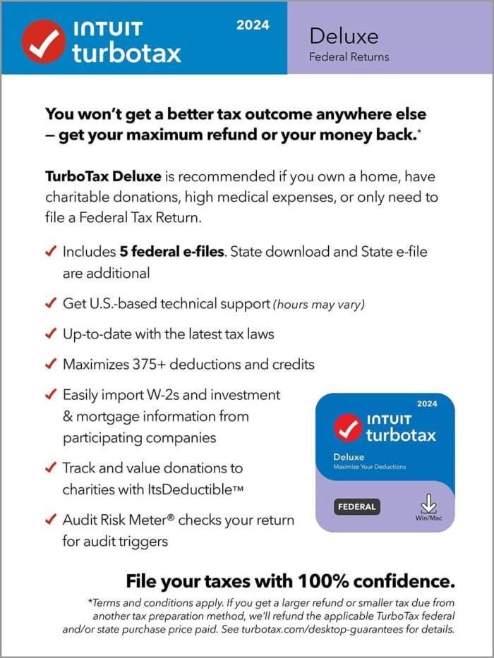 TurboTax Deluxe 2024 Tax Software, Federal & State [PC/MAC Download] & McAfee Total Protection 3 Devices - Image 2