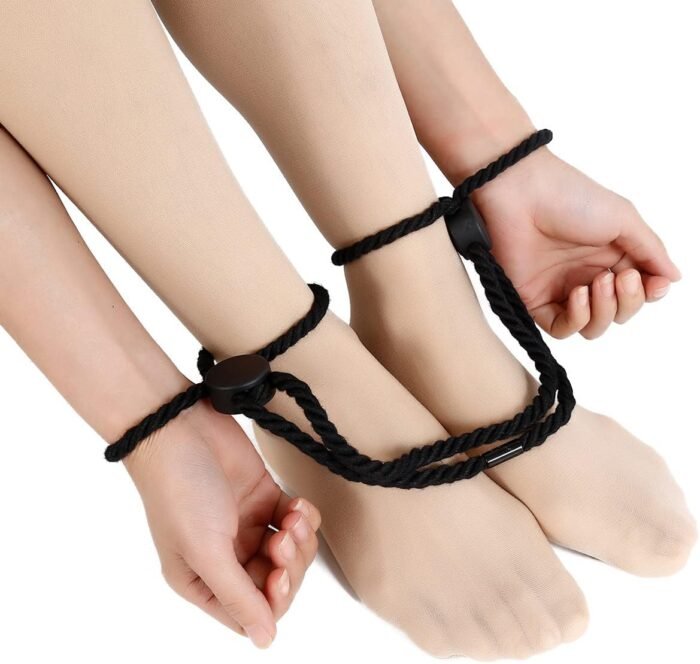 Handcuffs 2Pcs BDSM Bondage Ropes Ankle Cuffs Restraints Adjustable Jewelry Rope Bracelet Sex Toys Shibari Cotton Ropes Beginner Fetish Adult Game for Women (Black) - Image 2