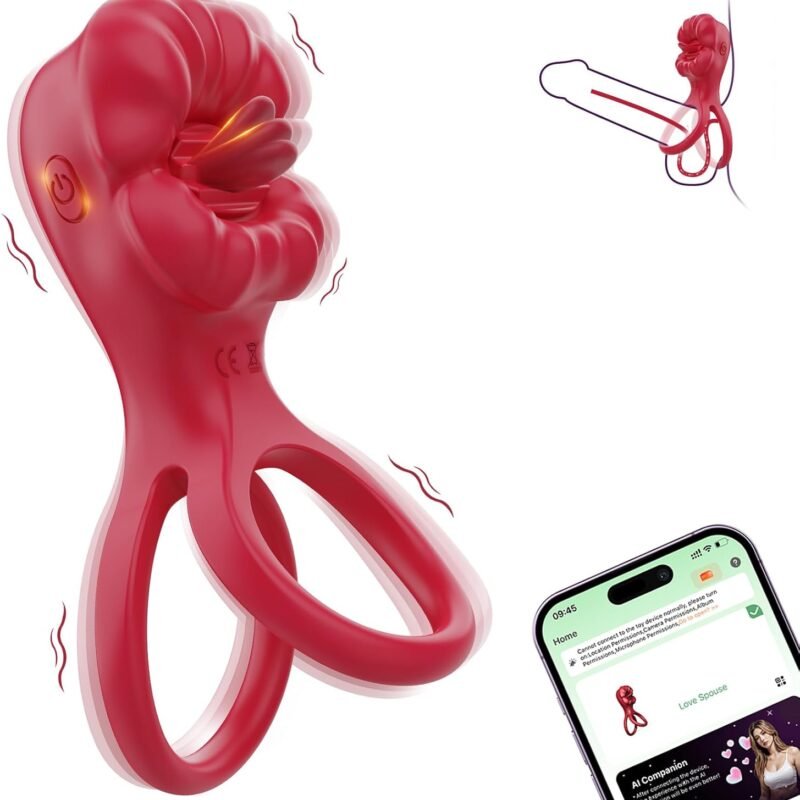 Adult Sex Toys Vibrator - Vibrating Cock Ring with Mouth Tongue Clitoral Stumilator, APP Penis Ring Couples Pleasure Sex Toys for Men Women, Male Female Couples Sex Toys with G Spot Clitoris Vibrator
