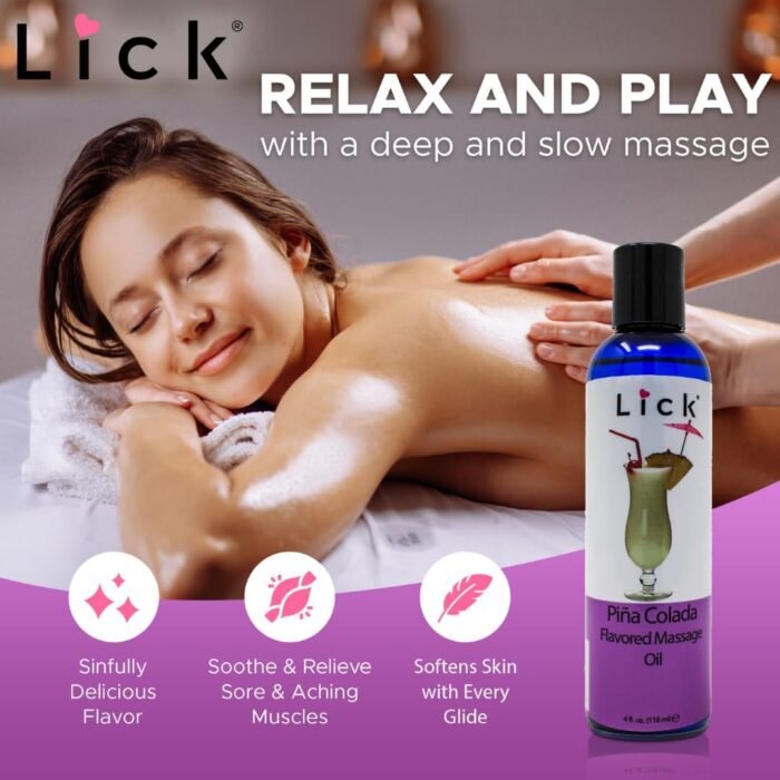 Lick Pina Colada Escape Edible Massage Oil – Tropical, Body Safe, Non-Greasy, Couples, 4 oz - Image 5
