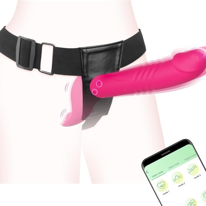 Strap-On Thrusting Dildo Sex Toys - Adult Toys APP Remote Control Wearable Harness Strap-On Dildo with 3 Thrusting & 9 Vibrating for G Spot Clitoral Stimulation, Adult Sex Toy for Lesbian Women Couple
