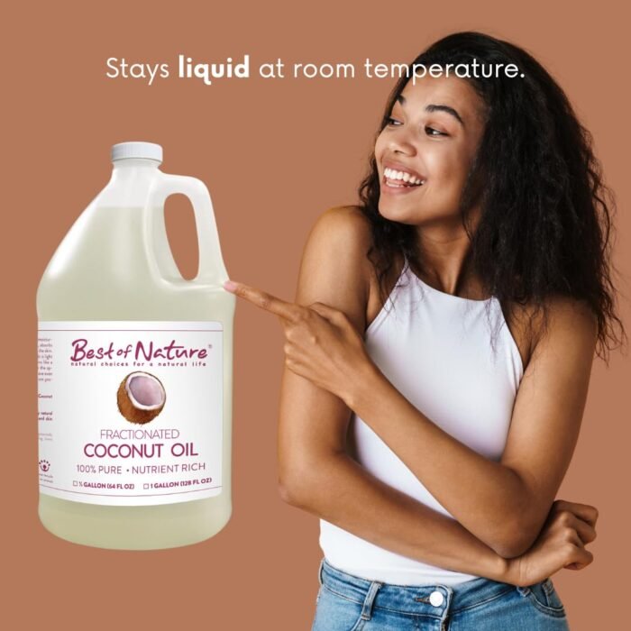 Best of Nature 100% Pure Fractionated Coconut Oil - Liquid MCT Massage & Body Oil, Unscented Moisturizer for Hair, Skin, Face, Aromatherapy Carrier for Essential Oils, Half Gallon (64 fl oz) - Image 4