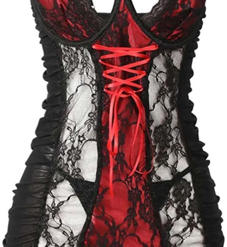 Lingerie Dress Fairy Costume for Women Sexy Lace See Through Nightdress with Panty Exotic Bridal Nightwear for Sex Naughty