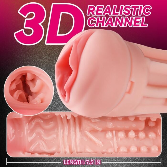 Male Masturbator Cup, Quiet Adult Sex Toys for Men Realistic Pocket Pussy Vagina Textured with 7.5in Depth Lifelike Soft and Man Masturbation Stroker - Image 3