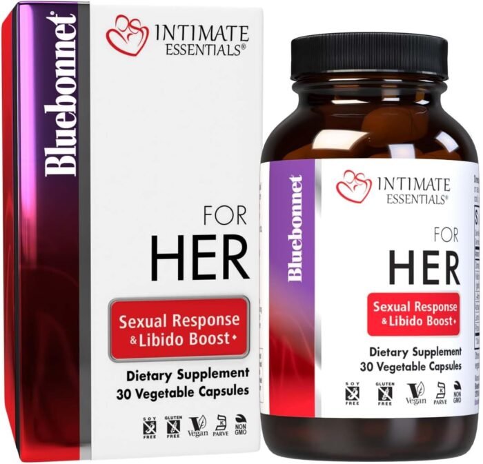 Bluebonnet Nutrition Intimate Essentials for Her Sexual Response & Libido Boost*, Non-GMO, Vegan, Kosher, Gluten-Free, Soy-Free, Milk-Free, 30 Capsules, 15 Servings
