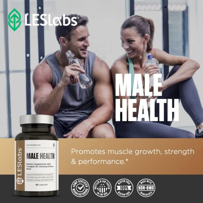 LES Labs Male Health – Enhance Hormone Production, Strength & Vitality, Drive & Endurance – Tongkat Ali, Ginseng, Maca & Boron – Non-GMO Supplement – 60 Capsules - Image 4
