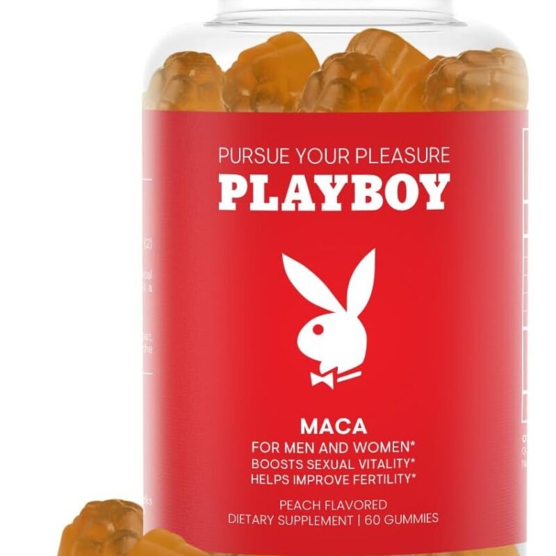 Playboy - Maca Root Gummies for Women and Men (60 Count - Peach Flavored) - Boost Sexual Vitality, Libido, Fertility - Maca Gummies Supplement - 100% Natural, Vegan Non GMO - 4:1 Extract Maca Peruana