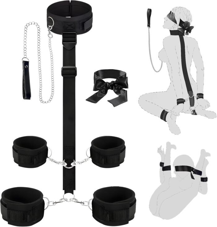 BDSM Bondage Sex Toys Kit, Bondage Gear & Accessories with Traction Chain Blindfold, Restraints SM Game Couples Sex Toys Role Play Toy