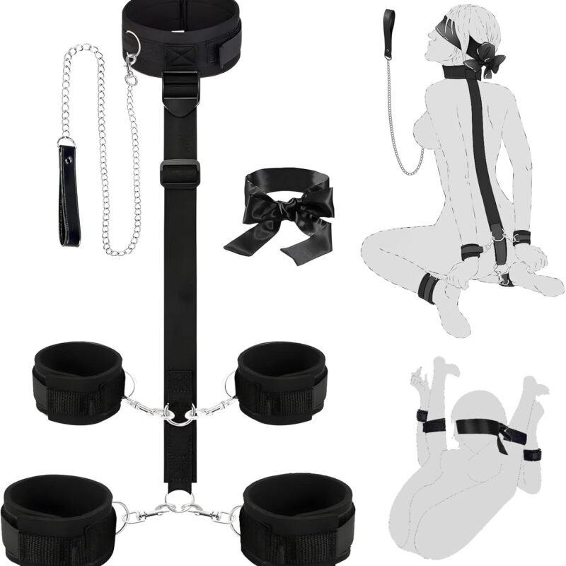 BDSM Bondage Sex Toys Kit, Bondage Gear & Accessories with Traction Chain Blindfold, Restraints SM Game Couples Sex Toys Role Play Toy