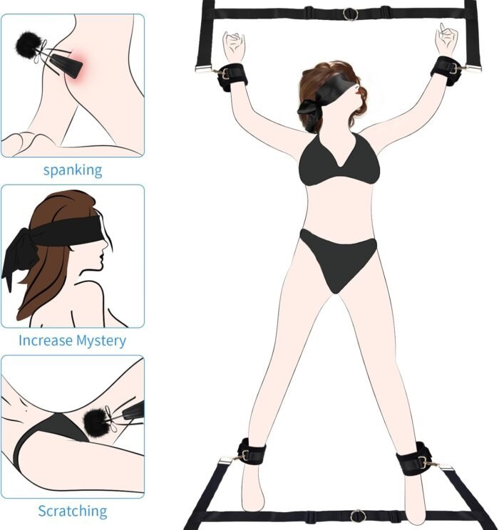 BDSM Bed Restraint Kit Sex Bondage Couples Adult Toys,Jornujna Versatile Sex Straps Adiustable Cuffs and Tickler Blindfold Harness Restraints Set Bondage Gear Accessories for SM Role Play Sex Games - Image 7