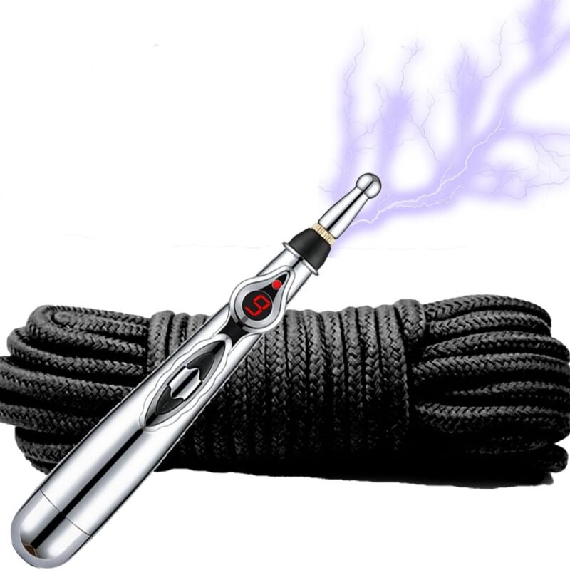 BDSM Rope Bondage Electric Shock Wand Kit with Rope 39.3 inch Restraint Gear for Couples Kinky, Estim Sex Products G spot Clitoris Labia Nipples Anal G spot SM Sex Games Estim for Men Women