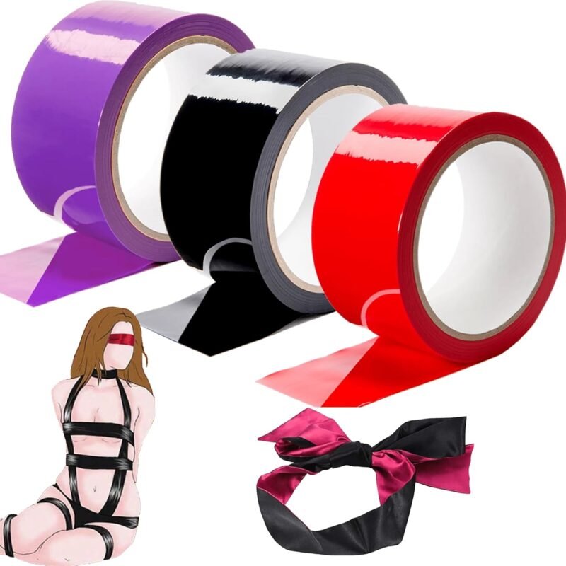 Bondage Sex Tape Set BDSM Sex Toys, 3 Pack Black Purple & Red Bondage Tape with Blindfold Bondage Restraints Sex Things for Couples Kinky BDSM Toys Reusable Sex Rope Sex Straps Adult Couples Sex Toys