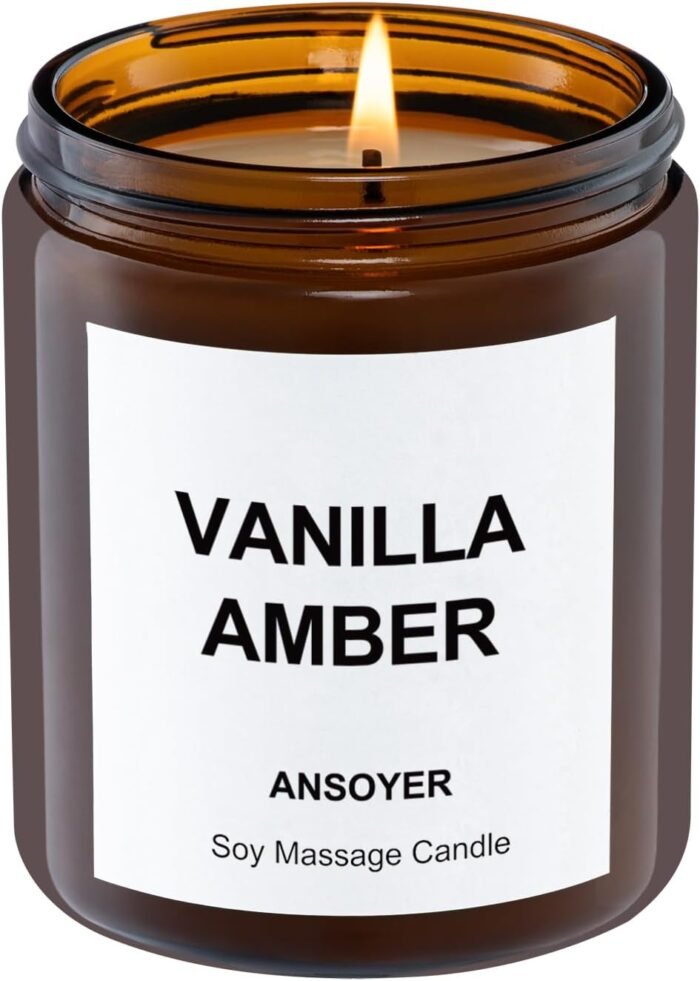 Massage Oil Candles, Massage Candles for Relation Gifts, Body Oil, Body Lotion, Edible Soy Wax + Hemp Seed Oil Based, Candle That Turns into Massage Oils, Jars- 7 OZ (Vanilla Amber)