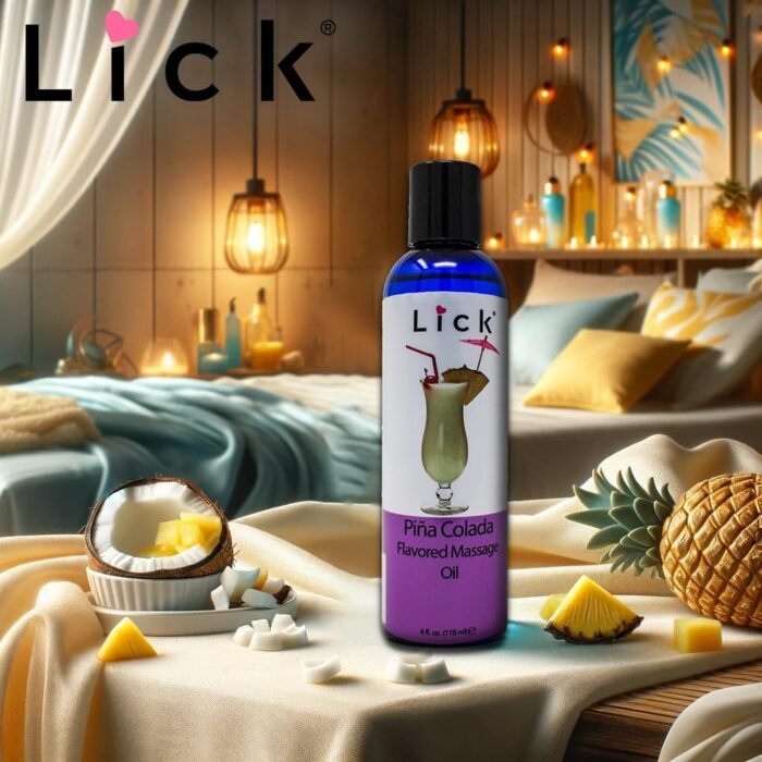 Lick Pina Colada Escape Edible Massage Oil – Tropical, Body Safe, Non-Greasy, Couples, 4 oz - Image 4
