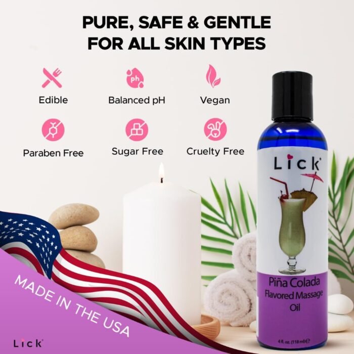 Lick Pina Colada Escape Edible Massage Oil – Tropical, Body Safe, Non-Greasy, Couples, 4 oz - Image 7