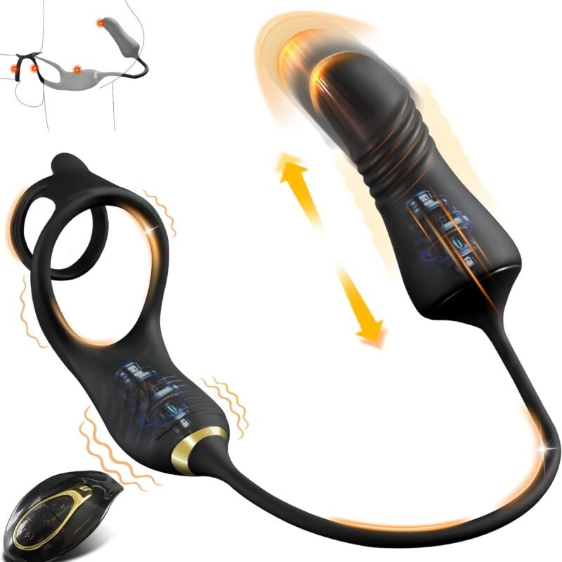 Thrusting Prostate Massager Anal Vibrator, Male Prostate Toy with Vibrating Penis Ring, Gay Sex Toys for Men P Spot Stimulation with 10 Thrusting Vibrating Modes, Anal Butt Plug Cock Rings with Remote