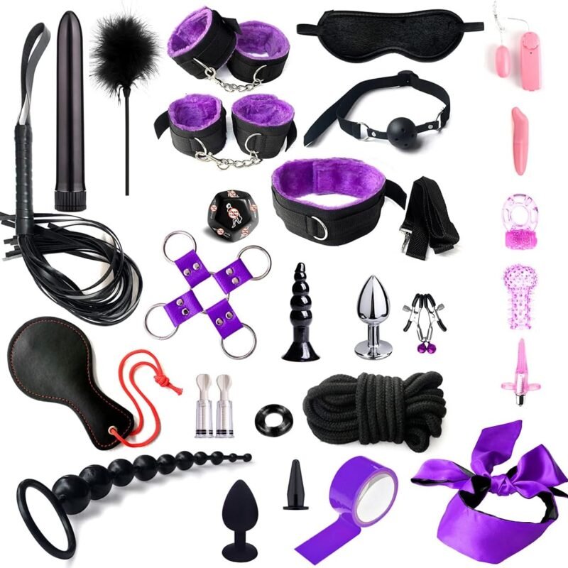 BDSM Bondage Restraints Kit for Adult Couples Sex Handcuff Toys 28pcs Sex Things for Couples Kinky Hand Leg Cuffs Strap Set Ankle Wrist Adult Play Restraints for Couple Queen Size Bed Sweater