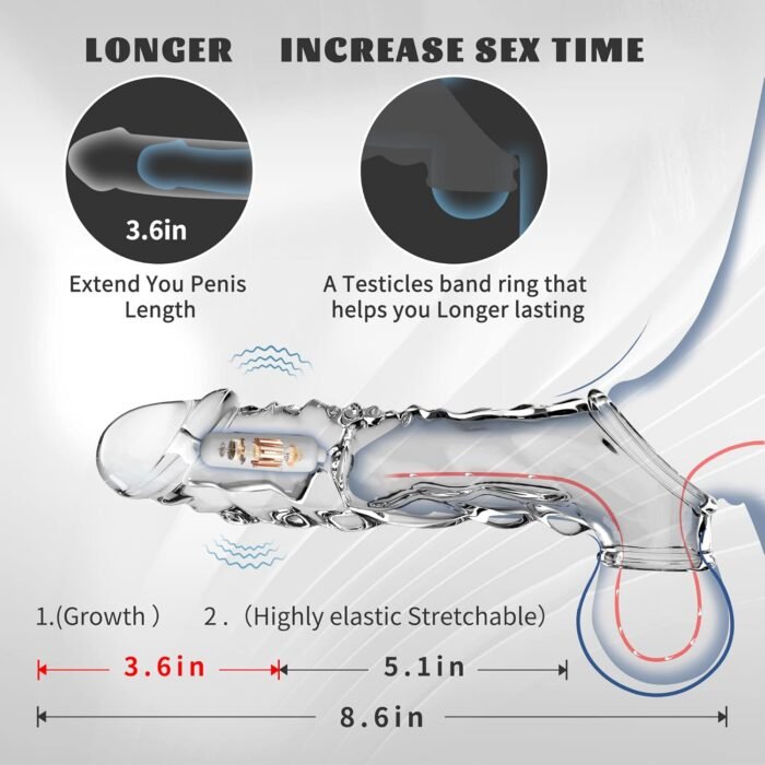 Reusable Penis Sleeve with Vibrator Penis Ring,3.6 inch Clear Penis Sleeve Cock Ring Extender Ultra-Soft Penis Enlarger for Couples Vibrating Dildo for Cock Enlarger Sex Toys for Men - Image 2