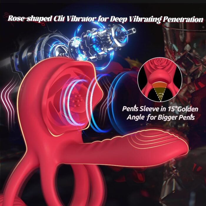 Vibrating Cock Ring Penis Sleeve with Rose Clitoral Stimulator, Penis Ring Vibrator Couples Adult Sex Toys for Men Women, Penis Extender for Penis Testicles Taint G Spot, Healexcer Male Couple Sex Toy - Image 4