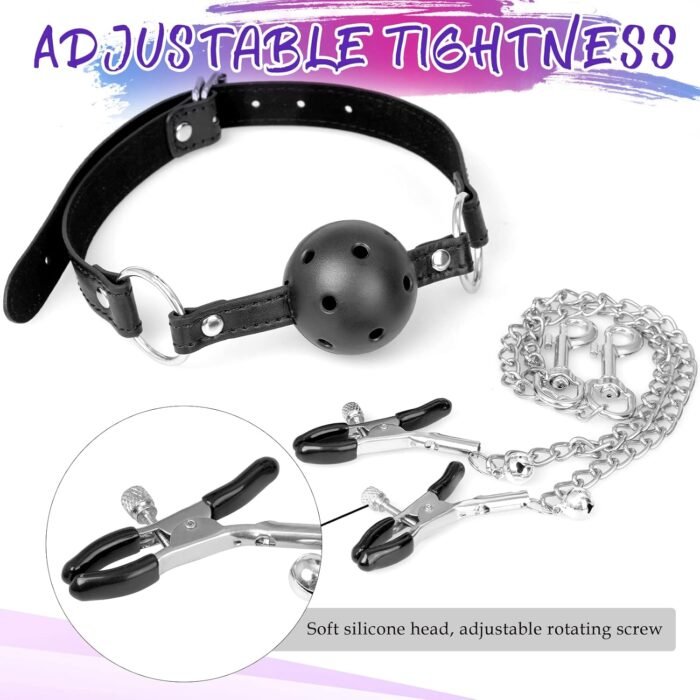Sex Bondage BDSM Bondaged Restraints Set Sex Toy with Breathable Ball Gag Nipple Clamp Clitoris Clip & Analplug Included Adults SM Games Sex Toys for Couples - Image 2