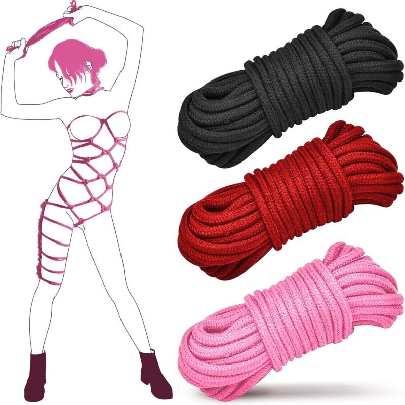 BDSM Ropes Restraints Set Sex Rope Set-3Pack 10M/32Ft 8MM Cotton Sex Bondage Restraint Kit Bed Shibari Sex Rope for BDSM Beginner,Adult Sex Toys for Women Men and Couples (Black+Red+Pink)