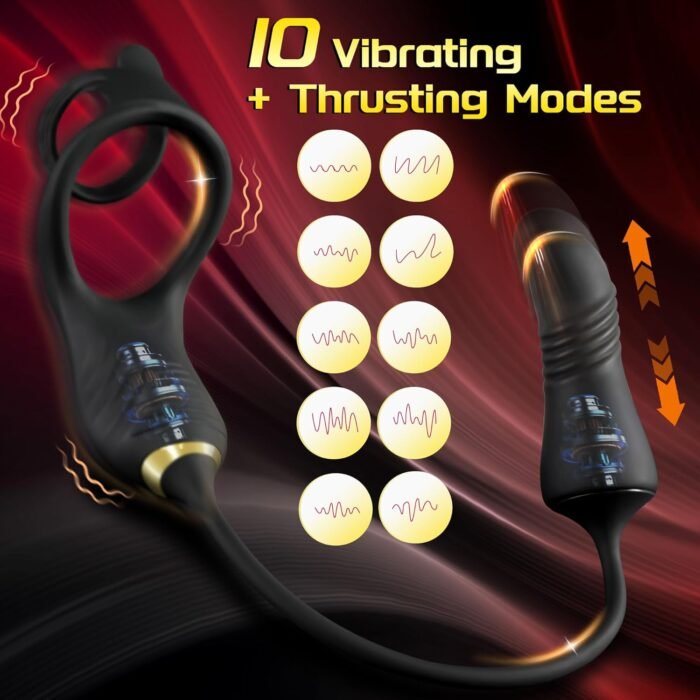 Thrusting Prostate Massager Anal Vibrator, Male Prostate Toy with Vibrating Penis Ring, Gay Sex Toys for Men P Spot Stimulation with 10 Thrusting Vibrating Modes, Anal Butt Plug Cock Rings with Remote - Image 4