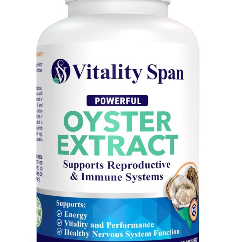 Oyster Extract - Pure, Highly Concentrated Supplement for Men & Women – Supports Energy & Immune Boost; Zinc, Taurine, Amino Acids, and Vitamins, 500 mg, 60 Veg Capsules, Made in USA