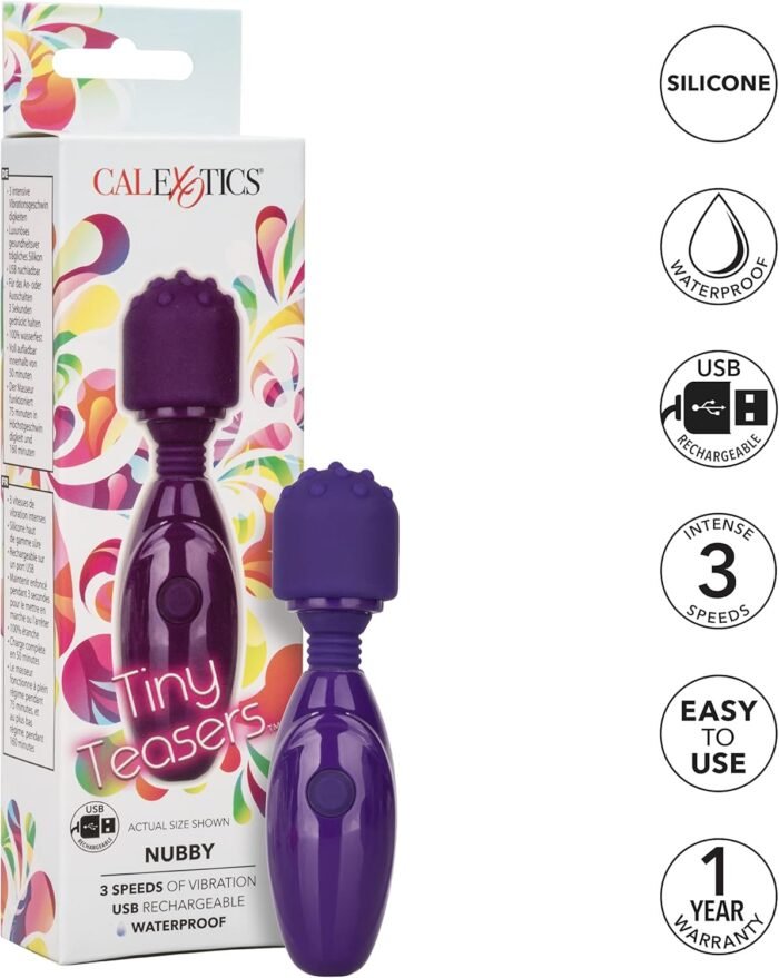CalExotics Tiny Teasers Nubby - Waterproof Bullet Vibrator with Removable Tip - Adult Toys for Couples - Pocket Vibrator with Nubbed Tip - Purple - Image 4