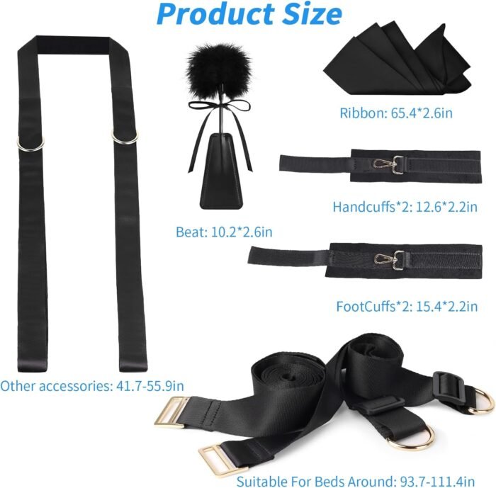 BDSM Bed Restraint Kit Sex Bondage Couples Adult Toys,Jornujna Versatile Sex Straps Adiustable Cuffs and Tickler Blindfold Harness Restraints Set Bondage Gear Accessories for SM Role Play Sex Games - Image 6