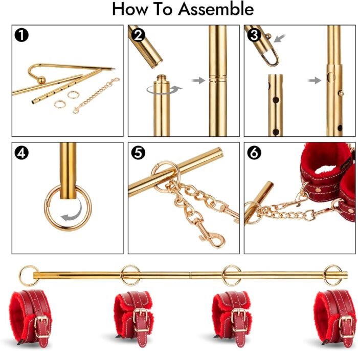 Anal Hook BDSM Sex Bondage - UTIMI Bed Restraint Kit with Adjustable Handcuffs Collar Ankle Cuffs Leather Furniture Restraint Set with Anal Ball | Adult Sex Toys for Couple Foreplay - Image 4