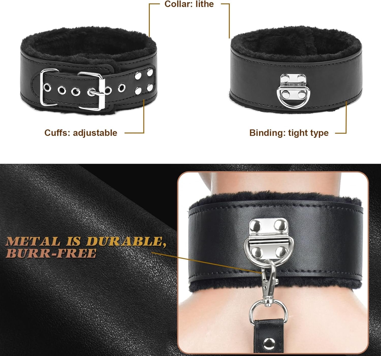 BDSM Kit Sex Bondage Restraints Toys: Upgrade 11PCS Sets with Adjustable Handcuffs Collar Ankle Cuff Blindfold Feather Tickler Adult Games Sex Toys for Men Women and Couples Foreplay Black - Image 4