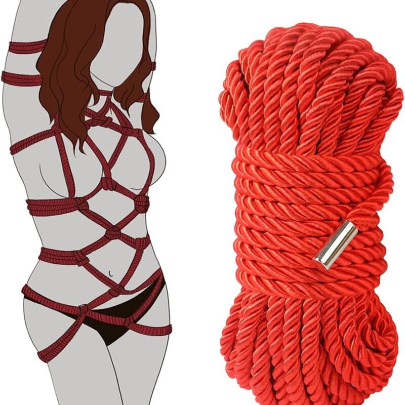 BDSM Bondage Shibari Sex Rope - BDSM Beginner Set Kit Adult Fetish Bondage Restraints Set Sex Toys for Women, Men & Couples, 32 Feet 8MM (Red)