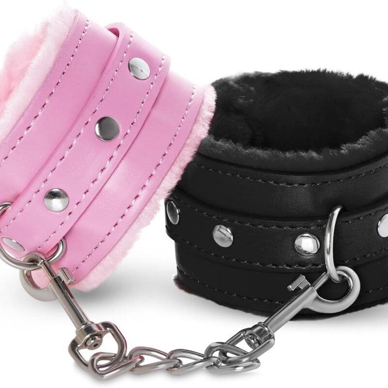 Adjustable Handcuffs Ankle Bracelets SM Adult Plush PU Leather Bondage Fetish Handcuffs Kit Cuff Restraint Set Sex Toy, Rbenxia Handcuff Restraints Adult Sex Toys (Black & Pink)