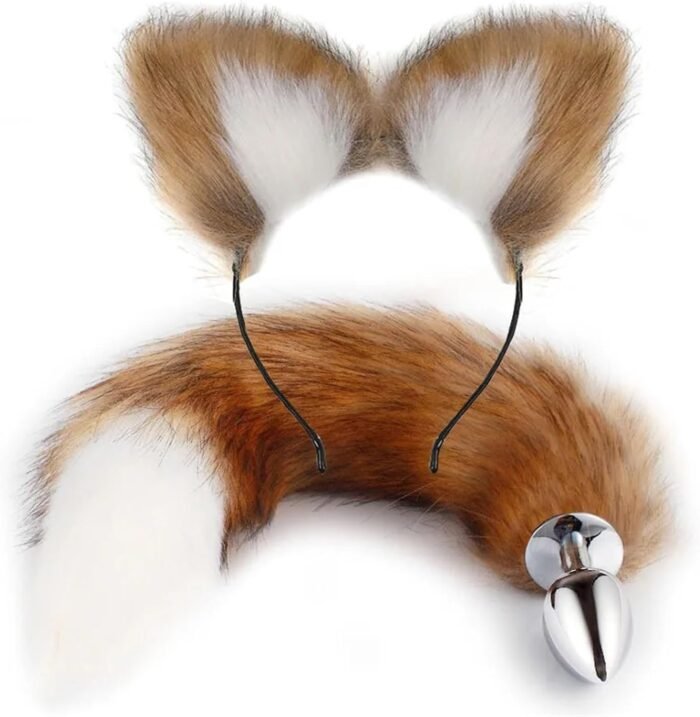 Cute Fox Tail Anal Butt Plug with Faux Silver Fox Tail Butt Plugs with Cat Ears Headband Anal Sex Toys Couples Lover Flirting Libido Stimulation Toys (Color : Black 5 Pieces) - Image 2
